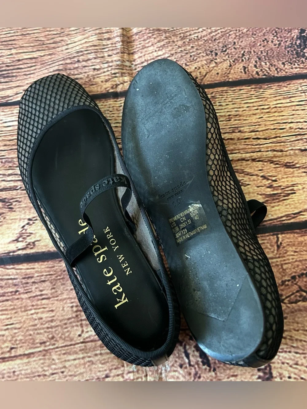 Kate Spade Riley Mesh Mary Jane Ballet Flats Black Fishnet Strap Size 8